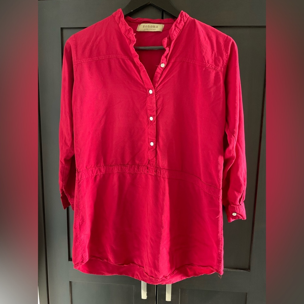 🌺 🌹 Sonoma Red 3/4 Sleeve Cotton Blend Half Button Pullover Blouse M